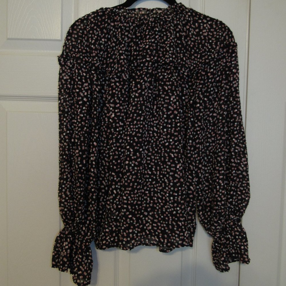 Who What Wear Sheer with Ruffles, Black Polka Dot Blouse S